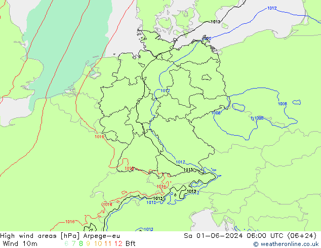 High wind areas Arpege-eu Sa 01.06.2024 06 UTC