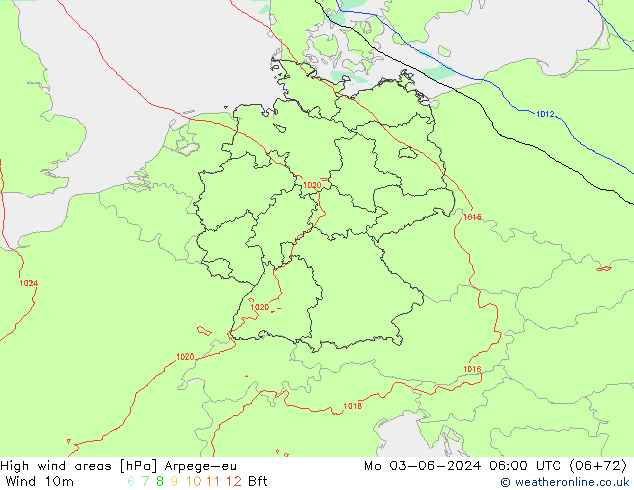 High wind areas Arpege-eu  03.06.2024 06 UTC
