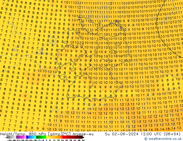 Height/Temp. 850 hPa Arpege-eu Ne 02.06.2024 12 UTC