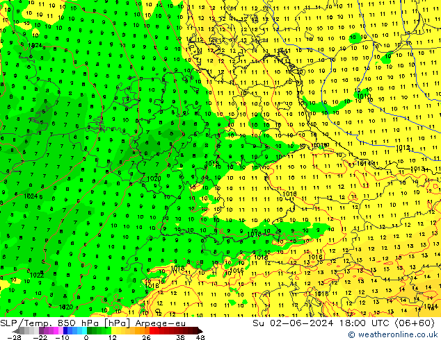 SLP/Temp. 850 hPa Arpege-eu dim 02.06.2024 18 UTC