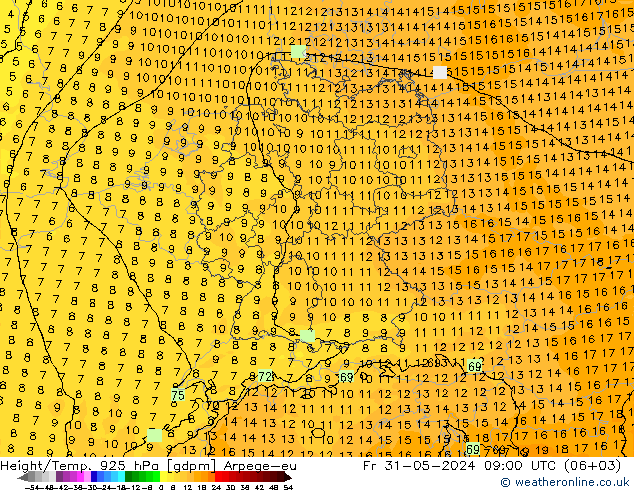 Height/Temp. 925 hPa Arpege-eu Fr 31.05.2024 09 UTC