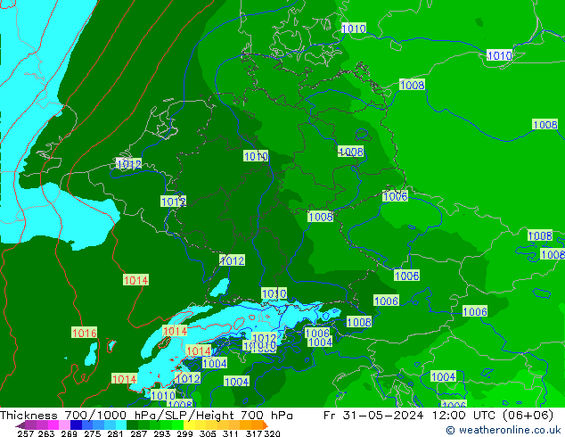 Thck 700-1000 hPa Arpege-eu ven 31.05.2024 12 UTC