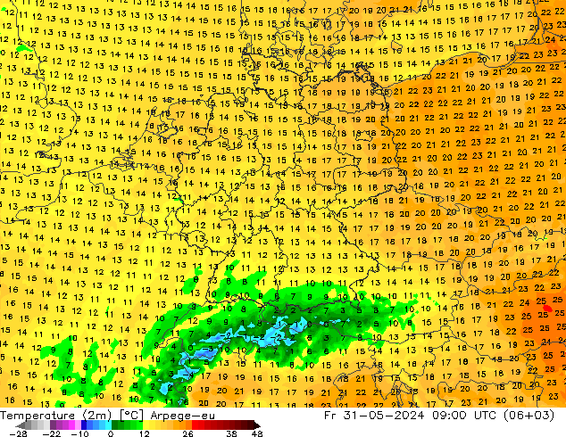 Temperature (2m) Arpege-eu Fr 31.05.2024 09 UTC