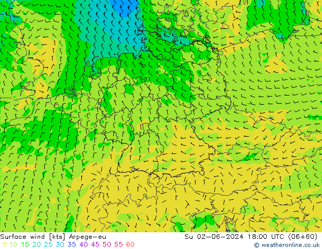 Surface wind Arpege-eu Su 02.06.2024 18 UTC