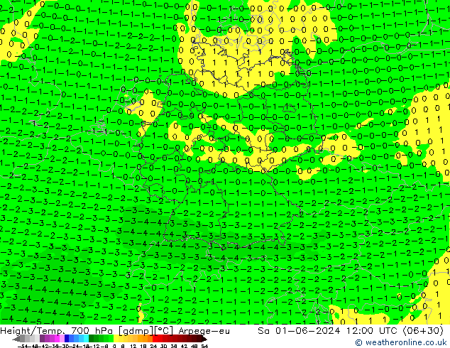 Height/Temp. 700 hPa Arpege-eu Sa 01.06.2024 12 UTC