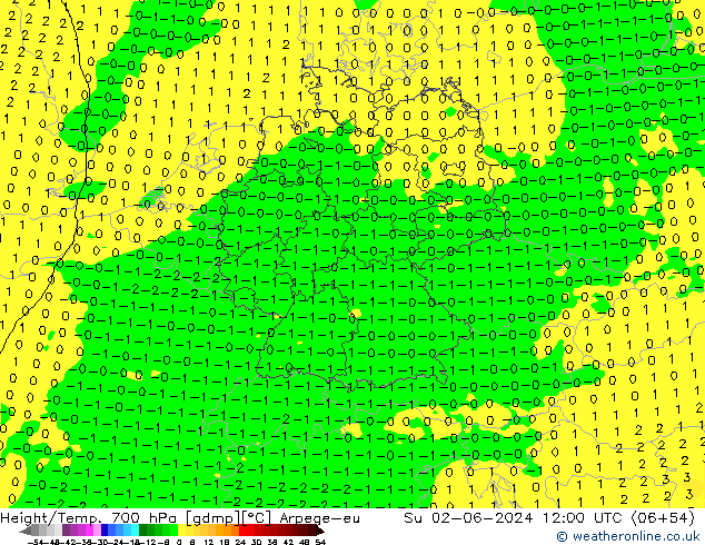 Height/Temp. 700 hPa Arpege-eu  02.06.2024 12 UTC