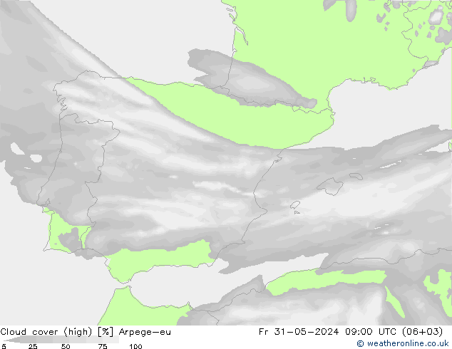 zachmurzenie (wysokie) Arpege-eu pt. 31.05.2024 09 UTC
