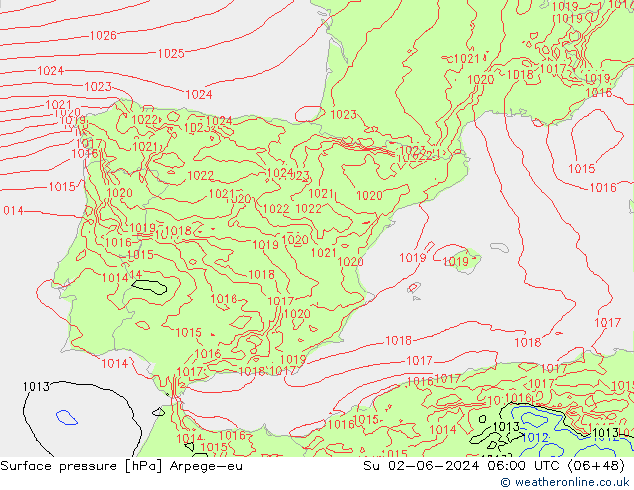 Presión superficial Arpege-eu dom 02.06.2024 06 UTC