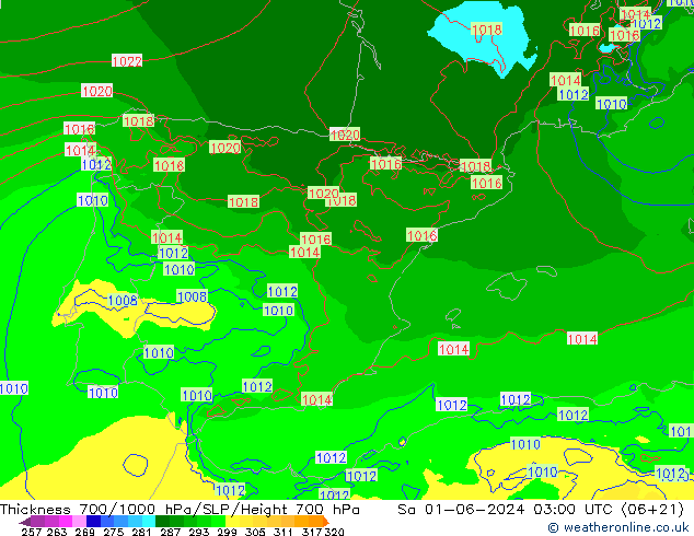 Thck 700-1000 hPa Arpege-eu  01.06.2024 03 UTC