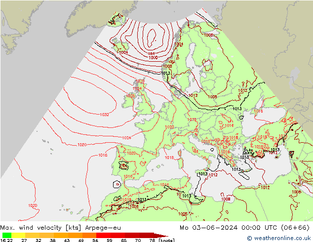 Max. wind velocity Arpege-eu пн 03.06.2024 00 UTC