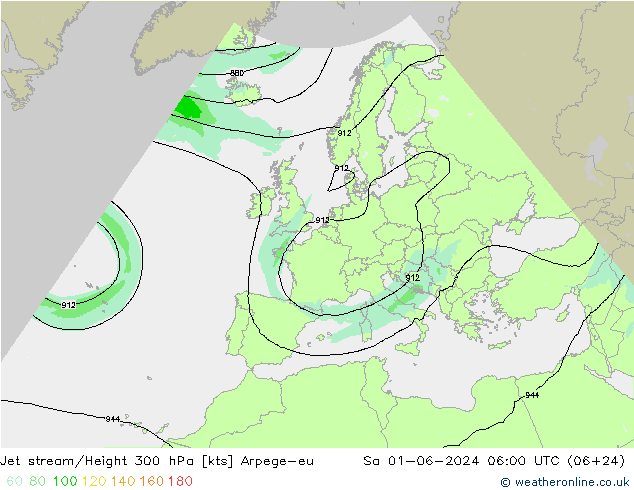 Jet stream/Height 300 hPa Arpege-eu Sa 01.06.2024 06 UTC