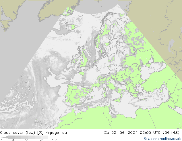 Bulutlar (düşük) Arpege-eu Paz 02.06.2024 06 UTC