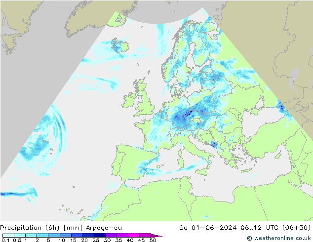 Precipitation (6h) Arpege-eu Sa 01.06.2024 12 UTC