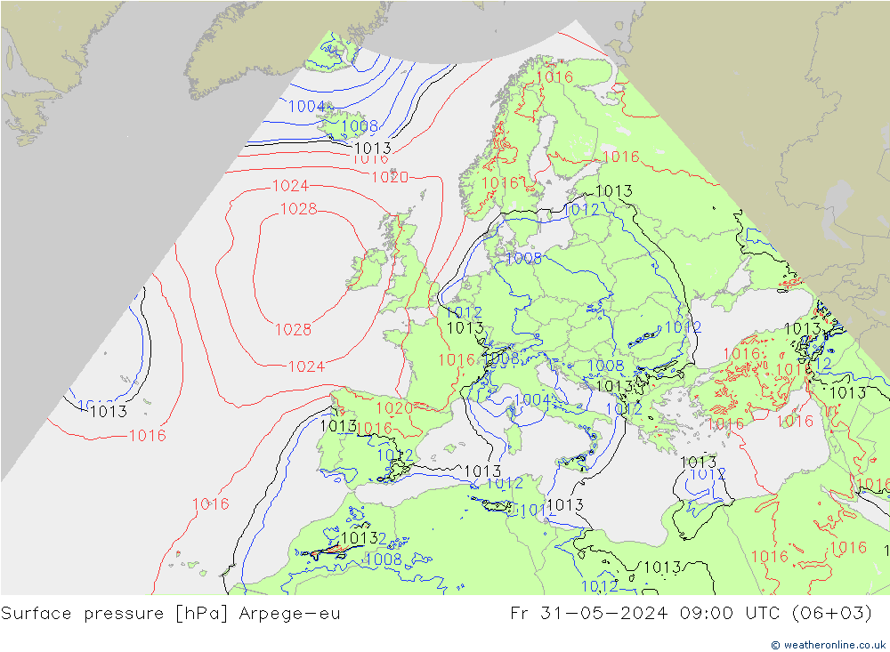 Luchtdruk (Grond) Arpege-eu vr 31.05.2024 09 UTC
