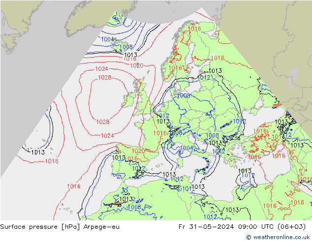 приземное давление Arpege-eu пт 31.05.2024 09 UTC