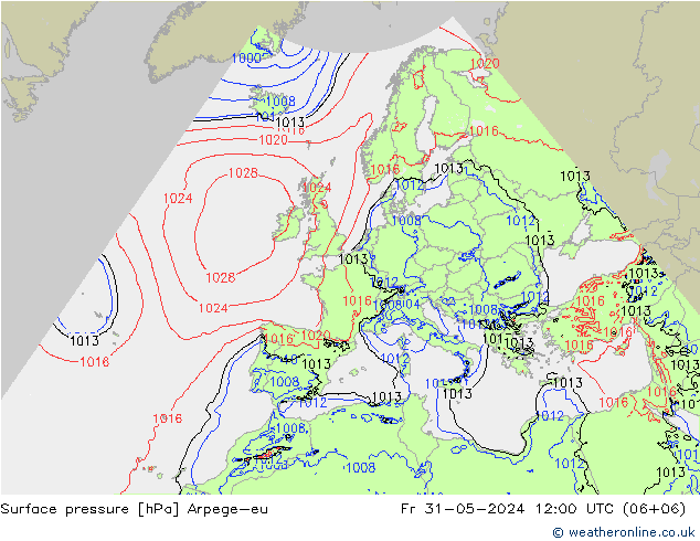 Pressione al suolo Arpege-eu ven 31.05.2024 12 UTC