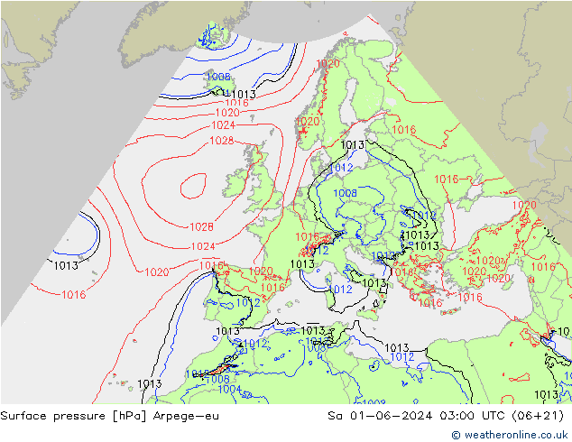 Atmosférický tlak Arpege-eu So 01.06.2024 03 UTC