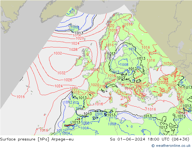 Surface pressure Arpege-eu Sa 01.06.2024 18 UTC