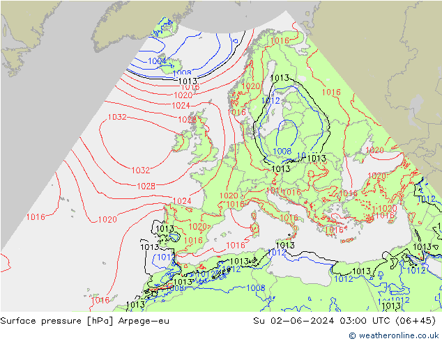Bodendruck Arpege-eu So 02.06.2024 03 UTC