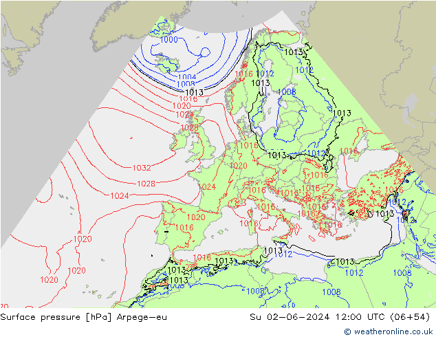 Surface pressure Arpege-eu Su 02.06.2024 12 UTC