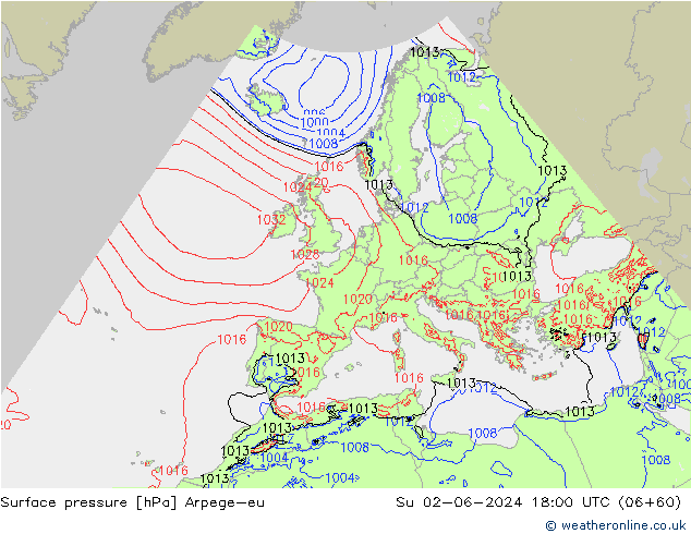 Luchtdruk (Grond) Arpege-eu zo 02.06.2024 18 UTC