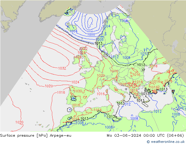 Atmosférický tlak Arpege-eu Po 03.06.2024 00 UTC