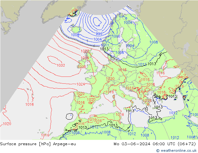 Yer basıncı Arpege-eu Pzt 03.06.2024 06 UTC