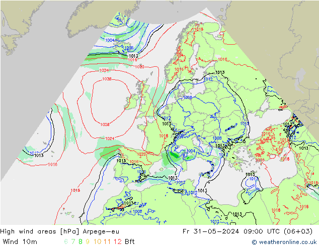 High wind areas Arpege-eu Pá 31.05.2024 09 UTC
