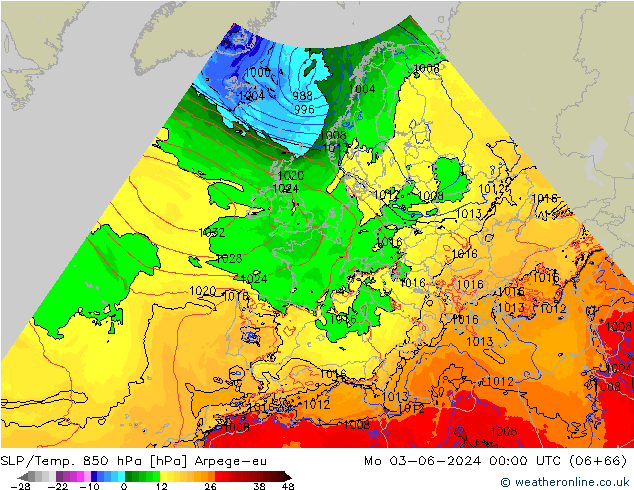 SLP/Temp. 850 hPa Arpege-eu lun 03.06.2024 00 UTC