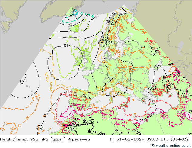 Height/Temp. 925 hPa Arpege-eu Fr 31.05.2024 09 UTC