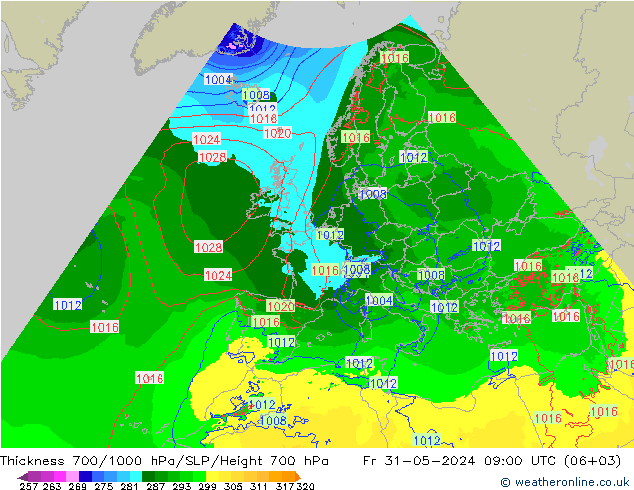 Dikte700-1000 hPa Arpege-eu vr 31.05.2024 09 UTC