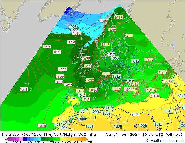 Thck 700-1000 hPa Arpege-eu so. 01.06.2024 15 UTC