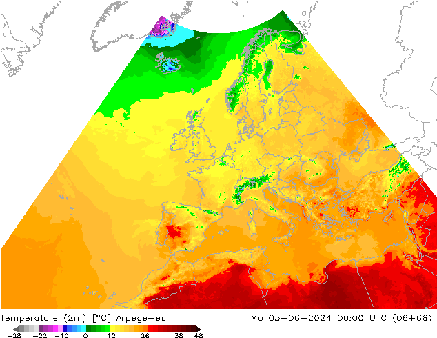 Temperature (2m) Arpege-eu Mo 03.06.2024 00 UTC