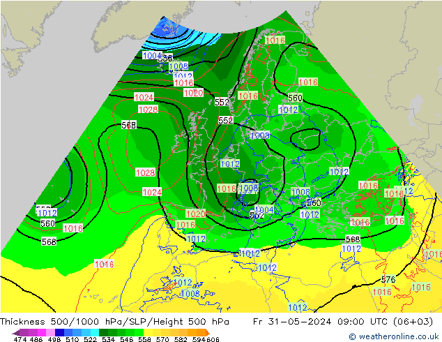 500-1000 hPa Kalınlığı Arpege-eu Cu 31.05.2024 09 UTC