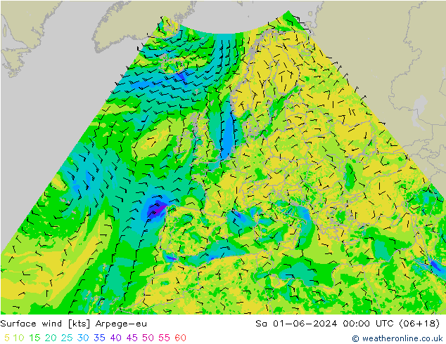 Surface wind Arpege-eu Sa 01.06.2024 00 UTC