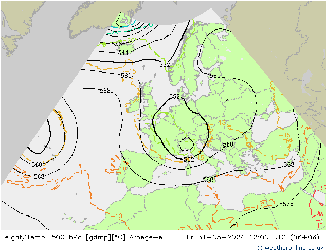 Hoogte/Temp. 500 hPa Arpege-eu vr 31.05.2024 12 UTC