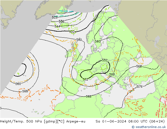 Yükseklik/Sıc. 500 hPa Arpege-eu Cts 01.06.2024 06 UTC