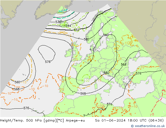 Hoogte/Temp. 500 hPa Arpege-eu za 01.06.2024 18 UTC