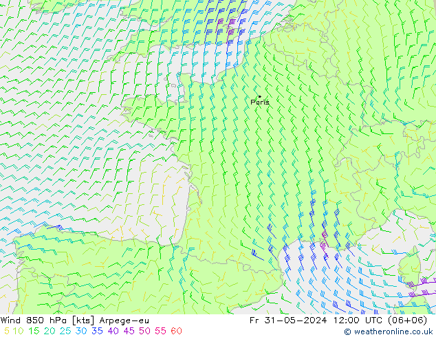 wiatr 850 hPa Arpege-eu pt. 31.05.2024 12 UTC