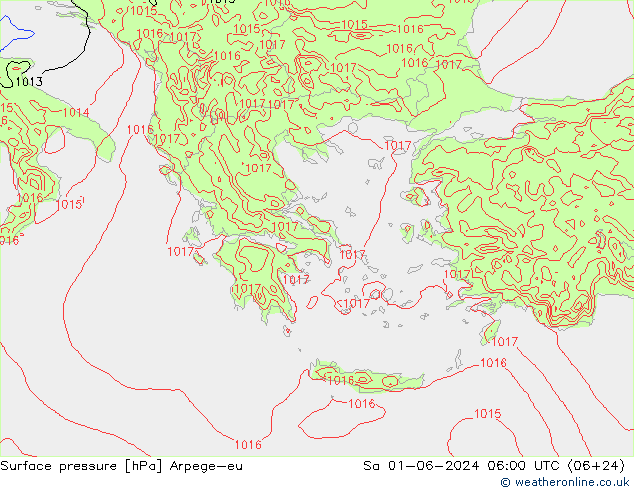 Presión superficial Arpege-eu sáb 01.06.2024 06 UTC