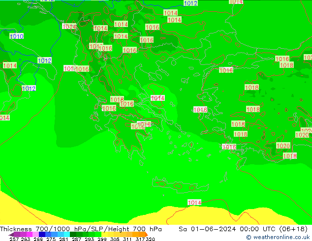 Thck 700-1000 hPa Arpege-eu so. 01.06.2024 00 UTC