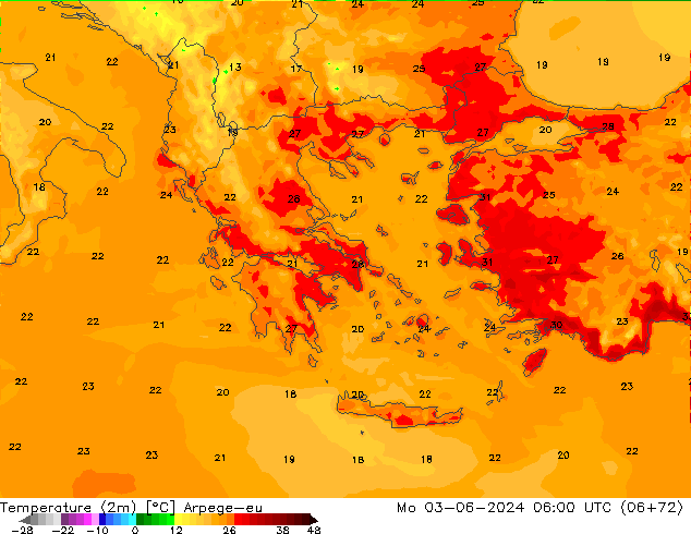 карта температуры Arpege-eu пн 03.06.2024 06 UTC