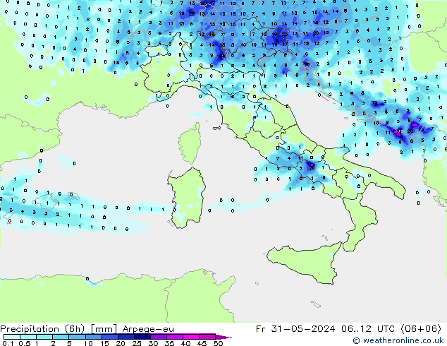 Precipitation (6h) Arpege-eu Fr 31.05.2024 12 UTC