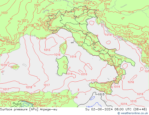 Surface pressure Arpege-eu Su 02.06.2024 06 UTC