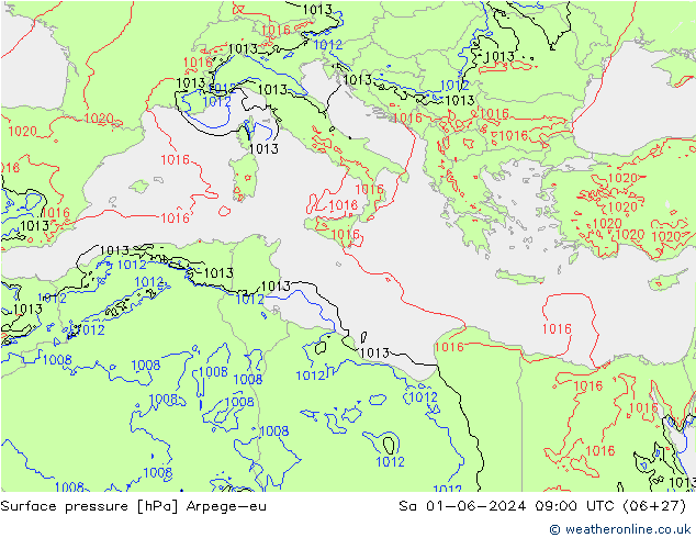 приземное давление Arpege-eu сб 01.06.2024 09 UTC