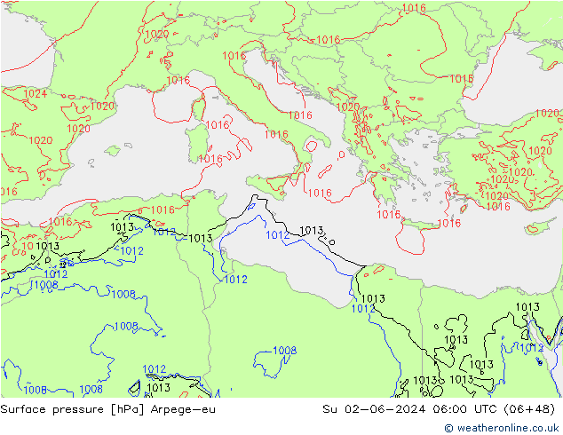 Luchtdruk (Grond) Arpege-eu zo 02.06.2024 06 UTC