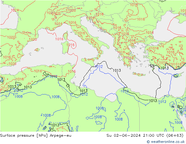 pressão do solo Arpege-eu Dom 02.06.2024 21 UTC