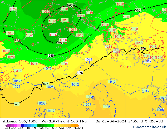 500-1000 hPa Kalınlığı Arpege-eu Paz 02.06.2024 21 UTC