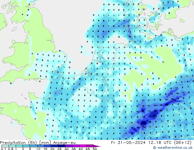 Precipitation (6h) Arpege-eu Fr 31.05.2024 18 UTC