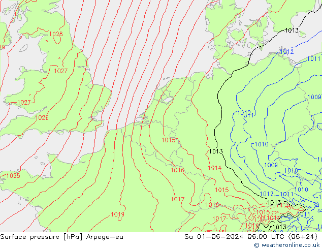 Surface pressure Arpege-eu Sa 01.06.2024 06 UTC